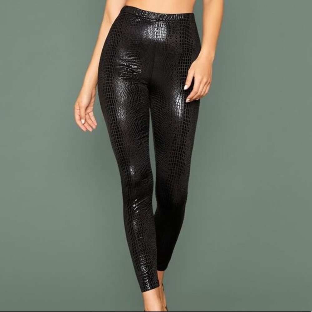 Black Crocodile Skin Leggings